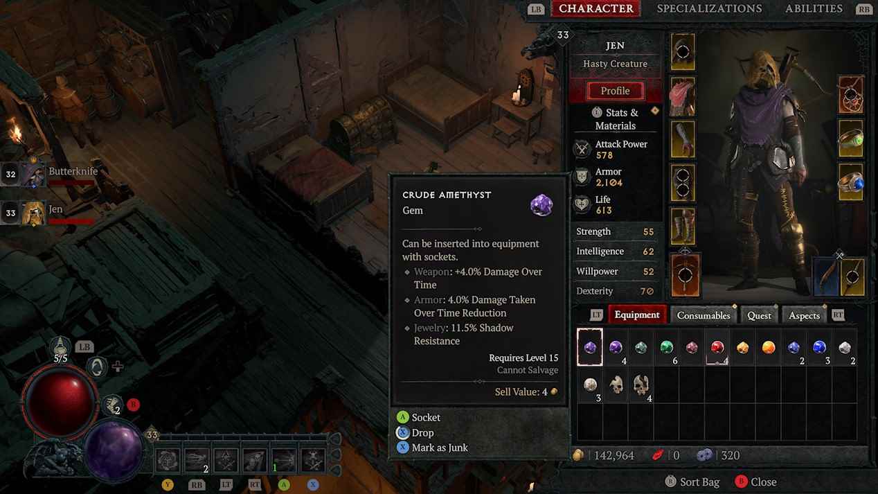 Diablo 4 envanterindeki mücevherlerin resmi