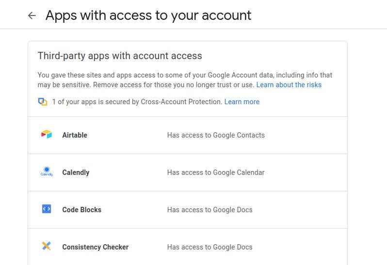 Google hesabıma erişimi olan uygulamaların kısmi listesi