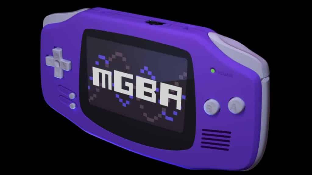 Game Boy Advance'in bir görüntüsünü gösteren mGBA öykünücüsü varsayılan ekranı.