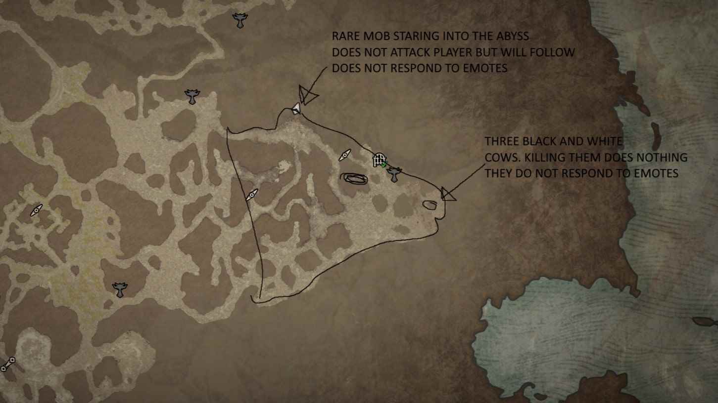 Diablo 4'te haritada inek şeklindeki alan
