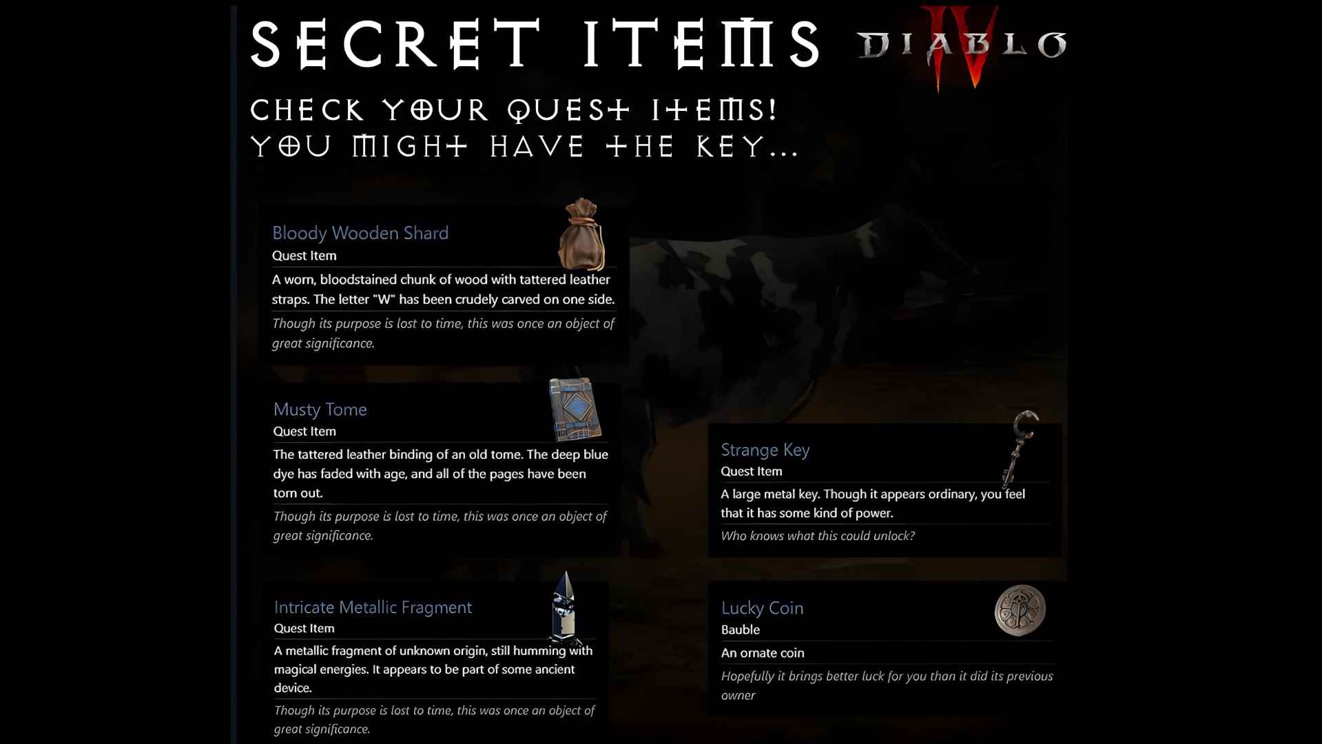 Diablo 4'te veri madenciliği yoluyla bulunan, yukarıdaki metinde açıklanan öğeler