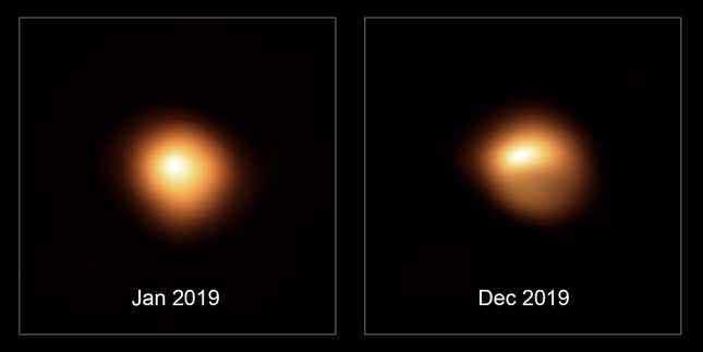 Betelgeuse'un Great Dimming'ini gösteren SPHERE görüntüleri.