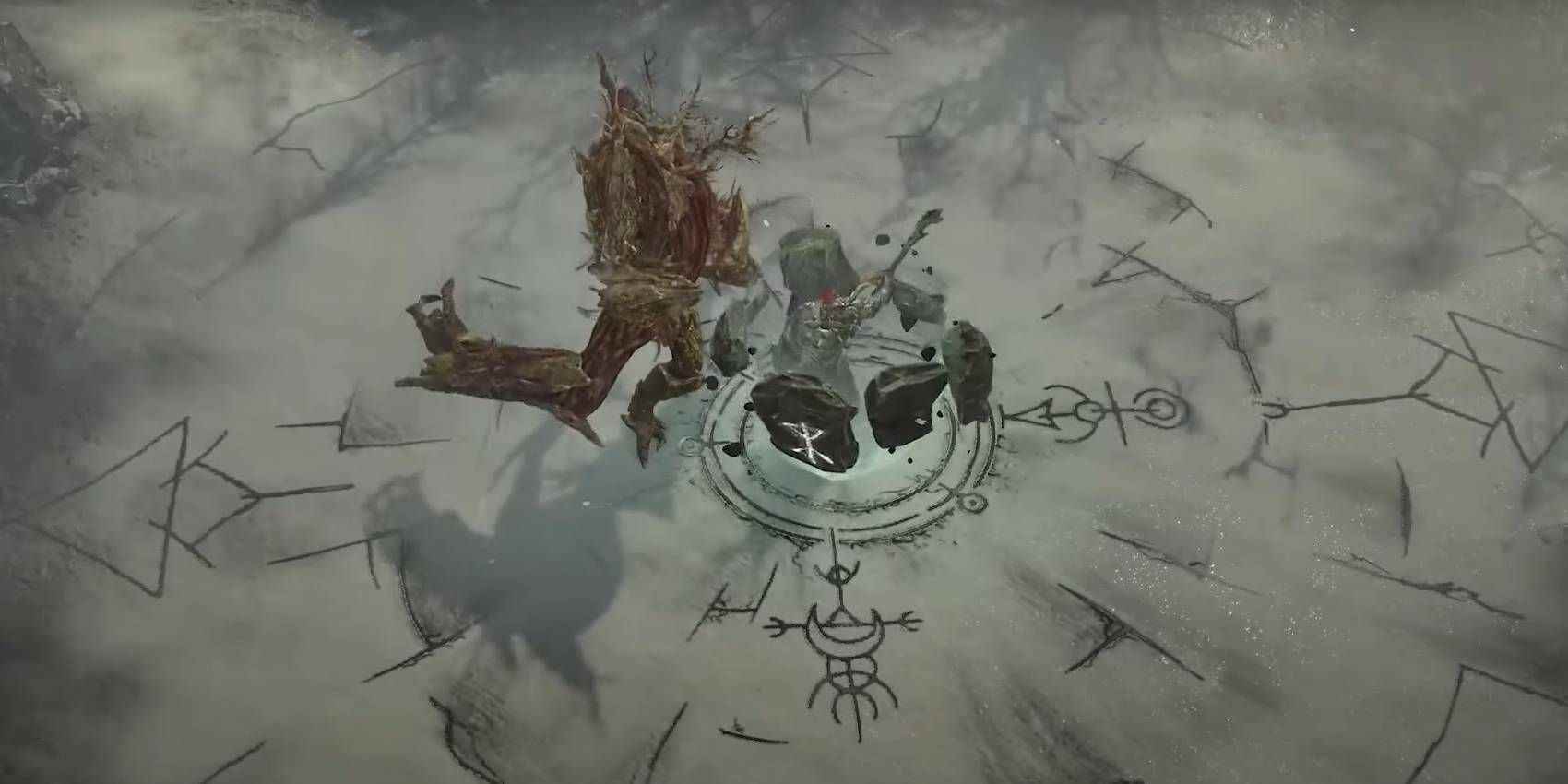 Diablo 4 Druid, Seviyeye Göre Ölçeklendirilen Zindanda Ağaç Düşmanına Karşı Becerilerini Kullanıyor