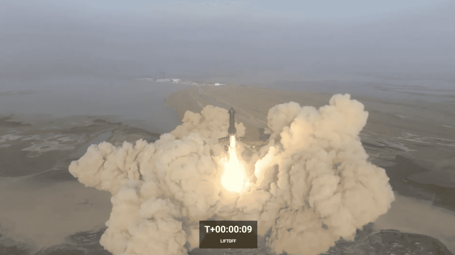Starship roketi, Nisan lansmanı sırasında devasa bir toz bulutu oluşturuyor. 