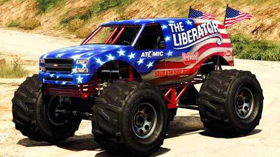 GTA Online haftalık güncellemesi - Stars & Stripes görünümüne sahip bir canavar kamyon olan Liberator.