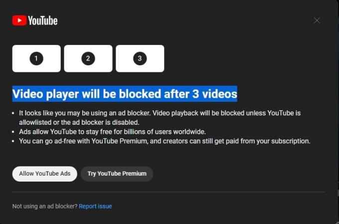 YouTube reklam engelleme kısıtlaması
