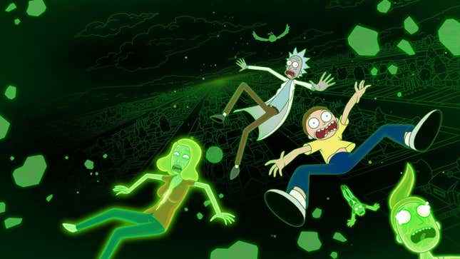 Rick, Morty ve Smith ailesinin yer aldığı Rick & Morty 6. sezon için anahtar çizim.