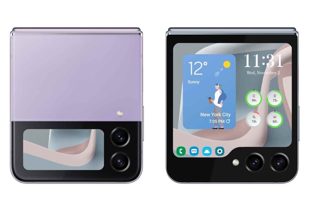 Z Flip 4'ün (solda) harici ekranı, burada Z Flip 5'in (sağda) ikincil ekranının yanında gösterilir.  - Bu önemli Galaxy Z Flip 5 teknik özellikleri, Samsung'un yeni nesil katlanabilir sesini çok tanıdık kılıyor