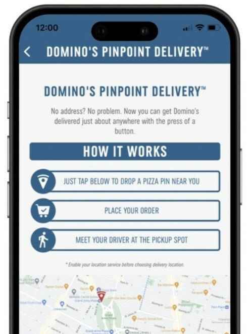 Adresi olmayan yerlere pizza teslim etmek için Domino's Pizza Nokta Tespit Teslimatı'nı kullanın - Domino's uygulaması, pizzayı adressiz yerlere teslim edecek yeni bir özelliğe sahip