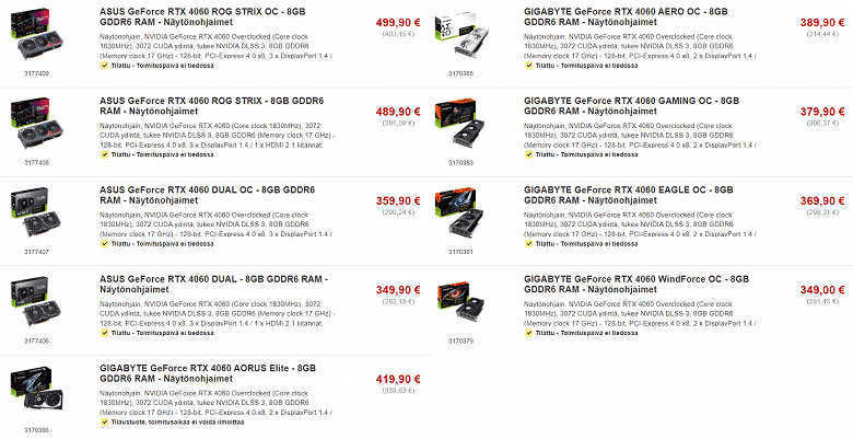 GeForce RTX 4060 Ti için 400 € çoksa, 500 € RTX 4060'a ne dersiniz?  Bu tür fiyatlar zaten Avrupa'da parlıyor