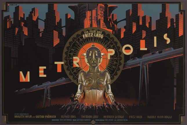 Laurent Durieux imzalı orijinal Metropolis filminin afişi.