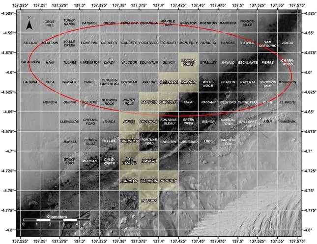 Bu harita, NASA'nın Curiosity Mars gezgini için tüm kadran temalarını gösterir.