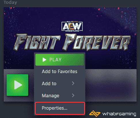 Steam > Kitaplık > AEW Fight Forever’a sağ tıklayın > Özellikler”/>
</picture>
</noscript><figcaption class=