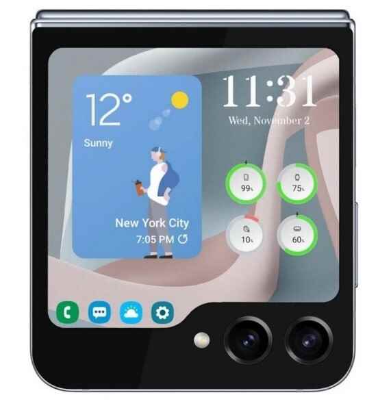 Render, Galaxy Z Flip 5'te beklenen klasör şeklindeki 3,4 inçlik kapak ekranını gösteriyor - Samsung, Flip 5'teki daha büyük kapak ekranı için uygulamaları optimize etmek üzere Google ile iş birliği yapıyor