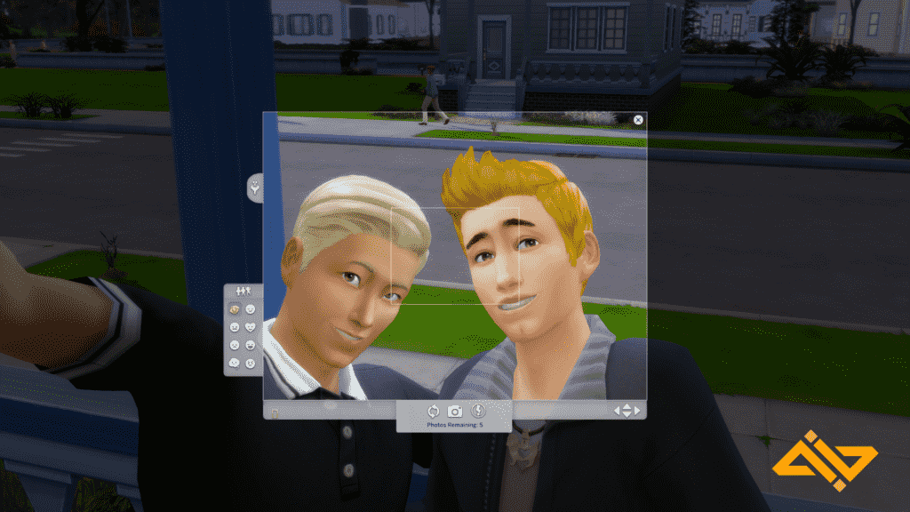 Sims 4'te kamera işleviyle selfie çeken iki sim