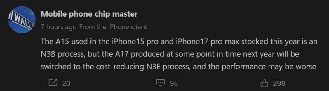 Tipster, iPhone 15 Pro'nun A17 Bionic'in 2024'teki performansı hakkında garip iddiada bulunuyor