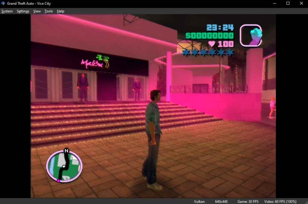 GTA: Vice City, PCSX2'de çalışıyor.