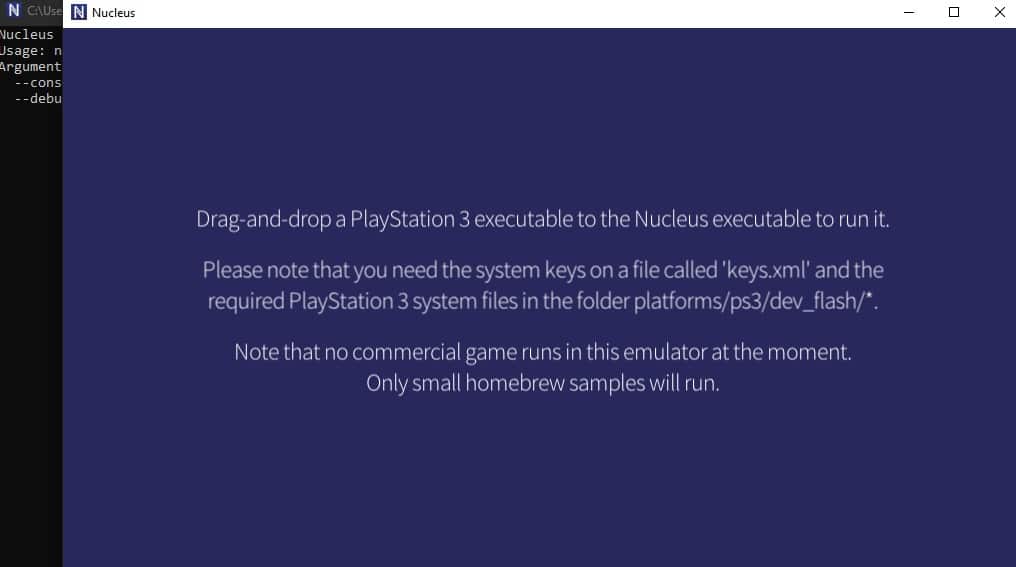 Nucleus, homebrew'leri çalıştırabilen ve uygulamaları test edebilen PS3 için deneysel bir emülatördür.