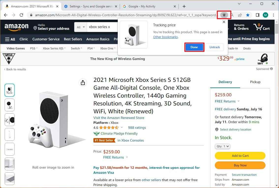 Google Chrome, Amazon ürününü takip eder