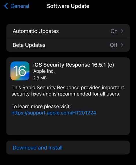 iOS 16.5.1 (c) güncellemesi