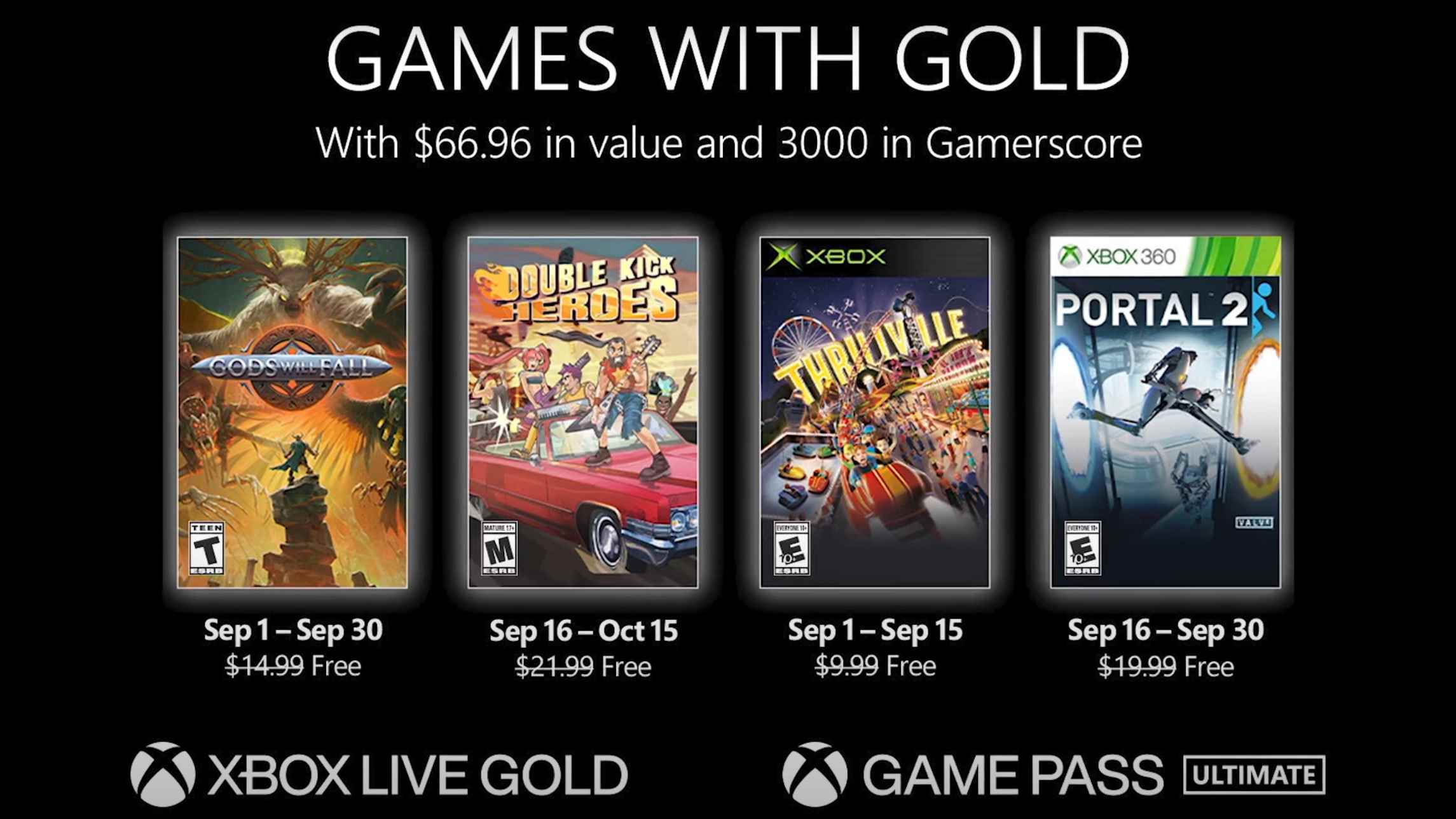 Eylül 2022 için Xbox Games with Gold'un ekran görüntüsü.