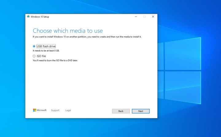 Windows 10'da yükleme ortamını seçme.
