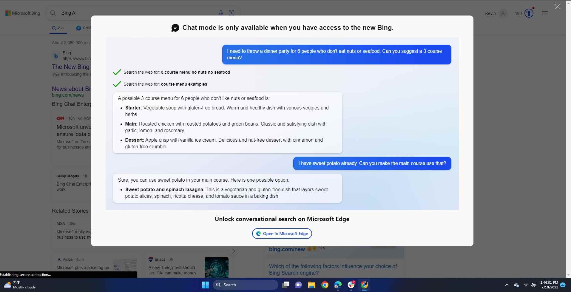 Bing Chat yalnızca Microsoft Edge'de kullanılabilir