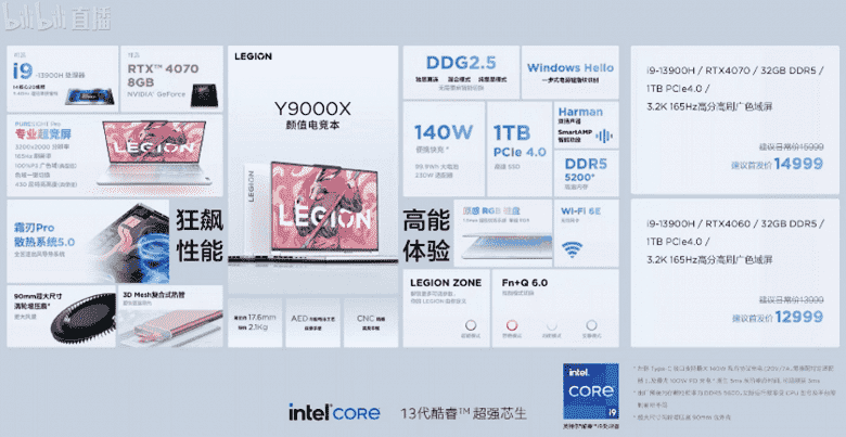 Yalnızca 2,1 kg ağırlığında ve 17,6 mm inceliğinde, ancak Core i9-13900H ve GeForce RTX 4070 Dizüstü Bilgisayara sahip 16 inç oyun dizüstü bilgisayarı.  Lenovo Legion Y9000X 2023 Çin'de tanıtıldı
