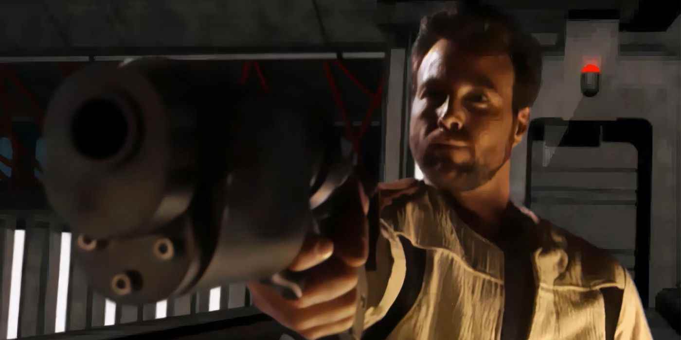 Kyle Katarn, Bryar Blaster'ını Star Wars Dark Forces 2'de hedefliyor