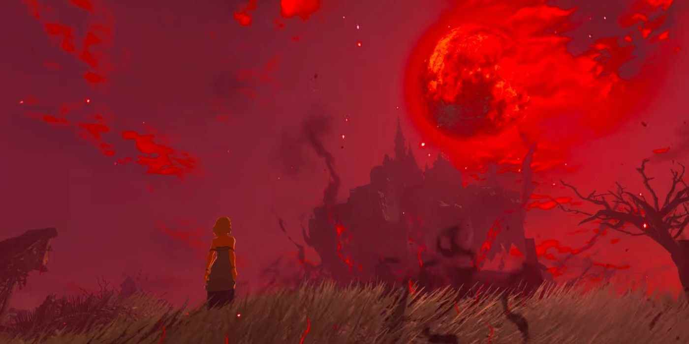 Prenses Zelda, The Legend of Zelda: Tears of the Kingdom'da Kanlı Ay'ın yükselişini izliyor.
