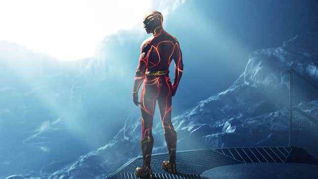 Ezra Miller, 2023 filminin bir afişinde The Flash rolünde. 