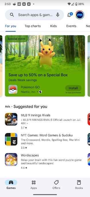 Artık Google Play Store'daki Oyunlar sekmesinde görünen Özel Etkinlik kartlarından biri - Google Play Store'a yapılan güncelleme, popüler oyunlarda özel etkinlikler ve fırsatlar getiriyor