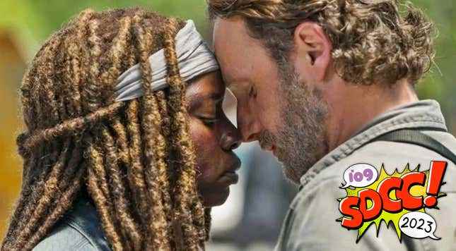 The Walking Dead'de Rick Grimes rolünde Andrew Lincoln ve Michonne rolünde Danai Gurira.