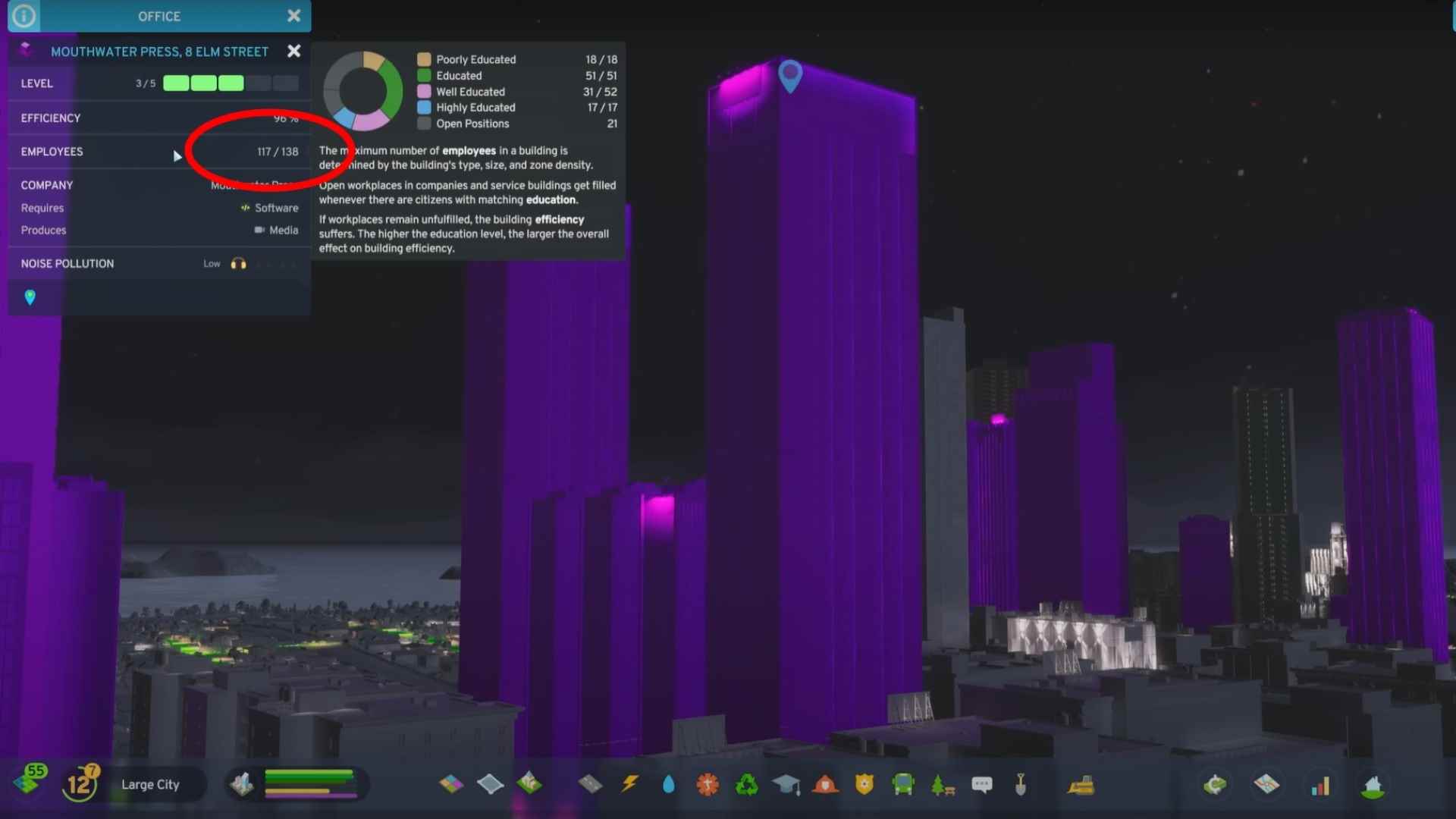 Cities Skylines 2 gerçekçi: Colossal Order şehir kurma oyunu CIties Skylines 2'den bir ofis bloğu