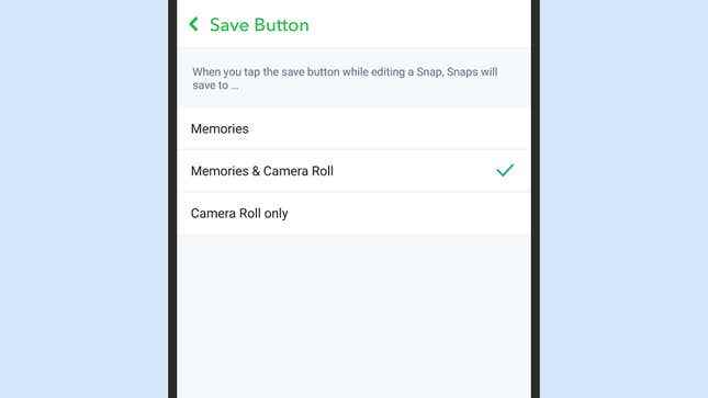 Snapchat, fotoğrafları ve videoları doğrudan telefonunuza kaydedebilir.