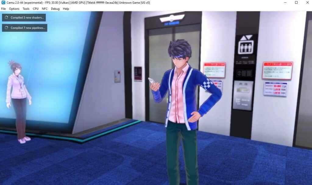 Bir Wii U emülatörü olan Cemu üzerinde çalışan Tokyo Mirage Sessions.