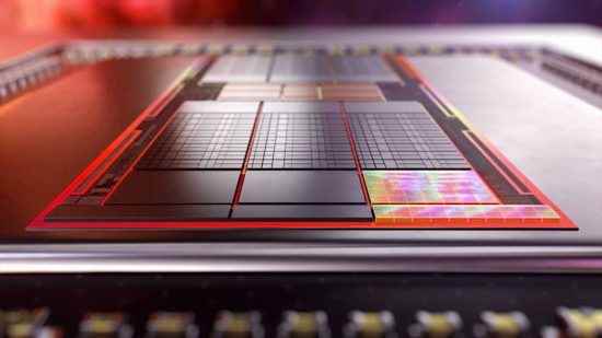 AMD Radeon RX 7700 XT'nin çıkış tarihi spekülasyonları: AMD donanım devreleri mor renkte görünüyor.