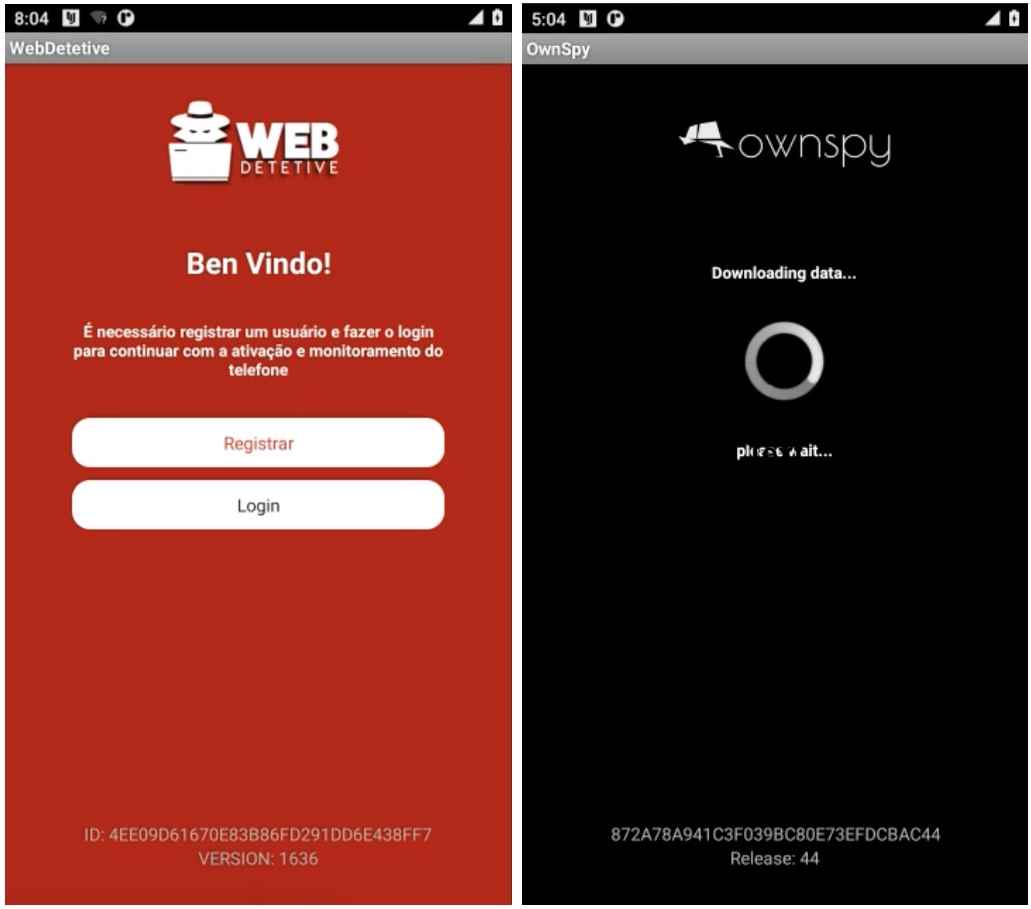 Android'de çalışan WebDetetive (solda) ve OwnSpy'ın (sağda) yan yana fotoğraf karşılaştırması.